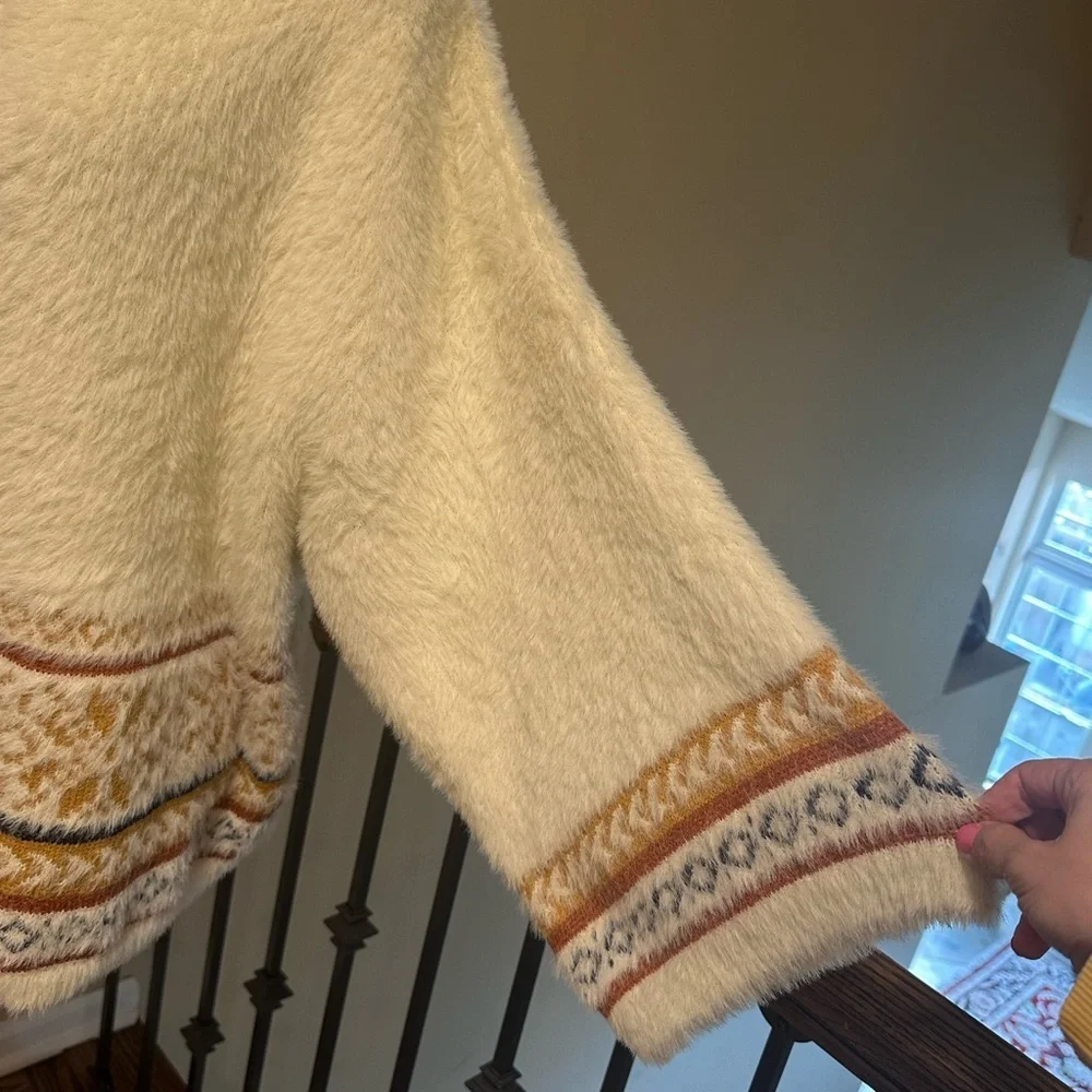 Sadie & Sage Cream Fuzzy Cardigan Boho Western Aztec Cozy Shacket Oversized S